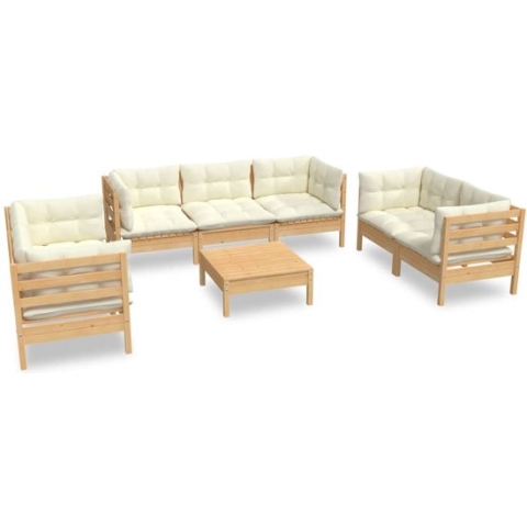 vidaXL-8-delige-Loungeset-met-crèmekleurige-kussens-massief-grenenhout