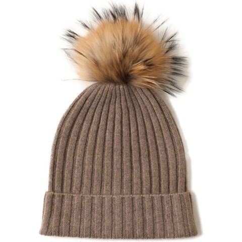 Hommard Cashmere Rib Stitch Beanie met PomPom, heren, dames, unisex, Camel