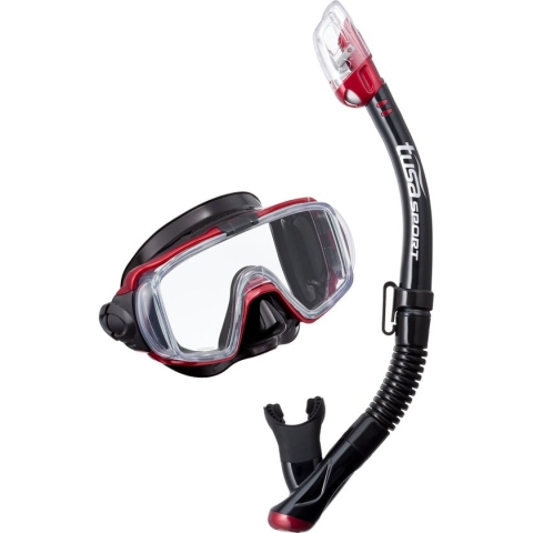 TUSAsport Snorkelmasker Duikbril Snorkelset Visio Tri-Ex  UC-3125QB - zwart/rood