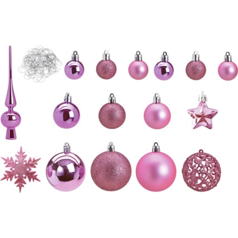 Kerstballen - 110x stuks - met piek - roze - kunststof - 3-6 cm