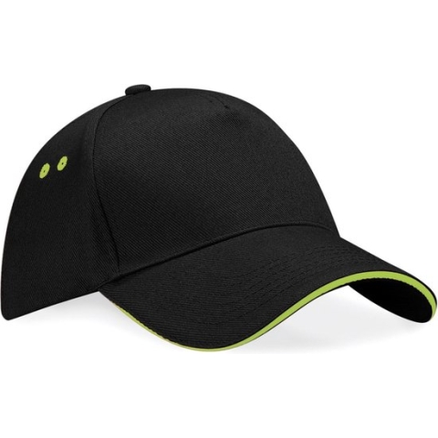 Beechfield Ultimate 5 Panel Cap - Sandwich Peak Black/Lime Green
