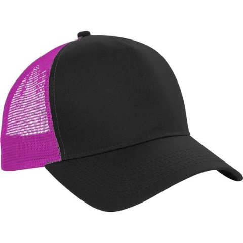 Beechfield Heren Half Mesh Trucker Cap / Hoofddeksel (2 stuks) (Zwart / Fuchsia)