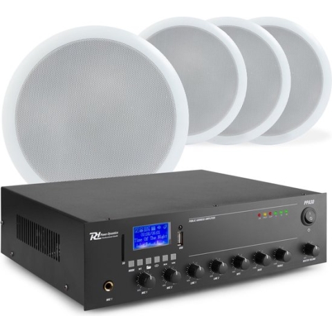 Geluidsinstallatie met PPA30 100V versterker met Bluetooth & 4 CSPB6 plafondspeakers