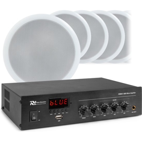 Geluidsinstallatie met PDM45 100V versterker met Bluetooth & 10 CSPB5 plafondspeakers