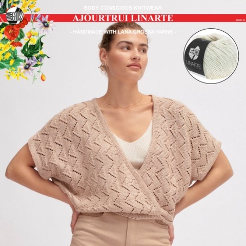 Breipakket ajourtrui mt. 40 met Linarte-garen model 25 van Lana Grossa Classici nr. 24-kleur wit