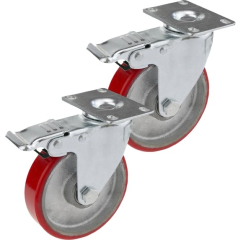 PrimeMatik - Industrieel wiel polyurethaan en metaal met rem 125 mm 2 stuks