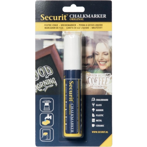 Securit krijtmarker large, op blister, wit 12 stuks