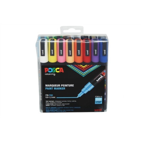 Uni Posca Stiften Standard Colors - 16 stiften - PC3M 0.9-1.3 mm lijn