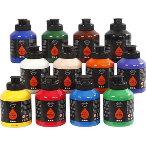 Pigment Art School, semi-glanzend, standaardkleuren, 12x500 ml/ 1 karton