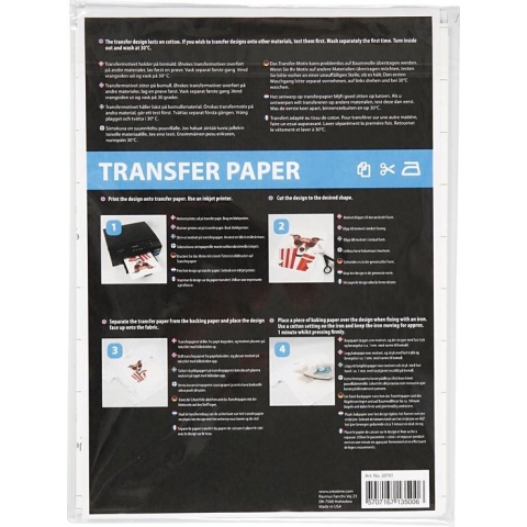 Transfer vellen, 21,5x28 cm, voor donker en licht textiel, wit, 12 vel/ 1 doos