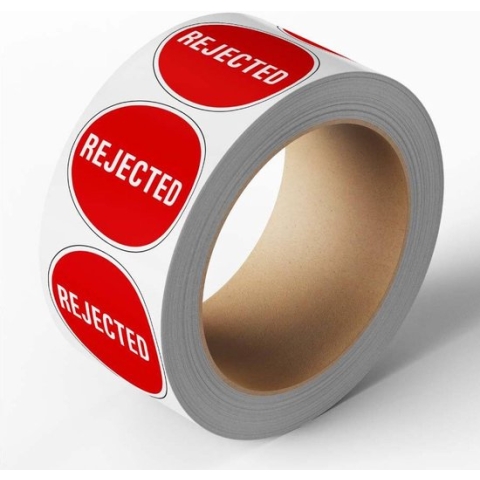 Rejected keuringssticker, rood, 25 meter op rol 40 mm - 580 per rol