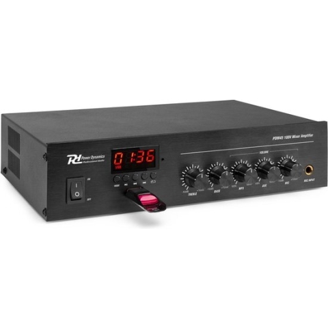 Power Dynamics PDM45 100V versterker 45W met Bluetooth, mp3 speler en radio