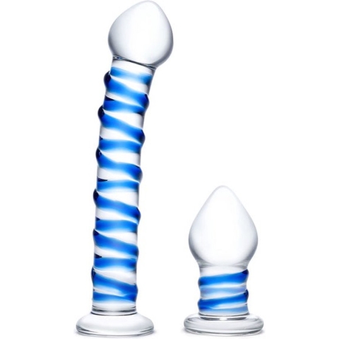 Glas - Double Penetration Glass Swirly Dildo & Butt Plug Set 2 st.