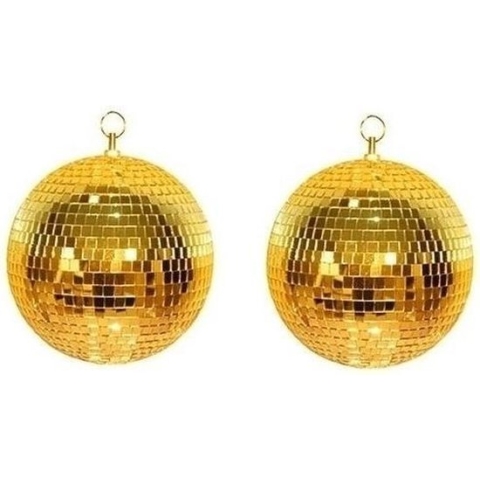 2x Disco spiegel ballen goud 30 cm - Discobal - Spiegelbal - Themafeest decoratie