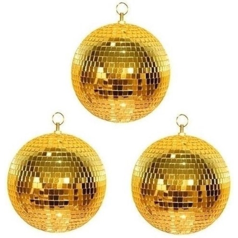 3x Disco spiegel ballen goud 30 cm - Discobal - Spiegelbal - Themafeest decoratie