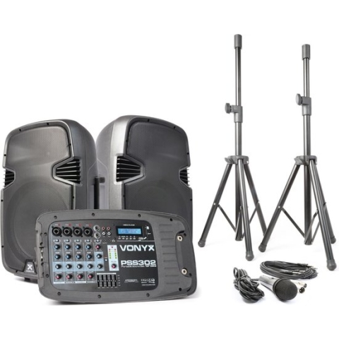 Vonyx PSS302 Mobiele Geluidset 10 inch SD/USB/MP3/BT met Standaards