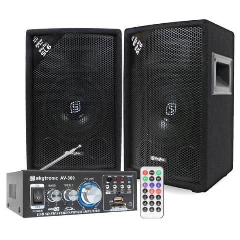 Skytec SL6 speakerset met AV-360 versterker en kabels