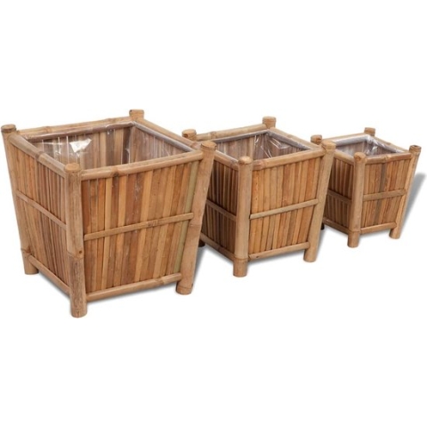 vidaXL-3-st-Plantenbakken-verhoogd-bamboe-met-nylon-voering