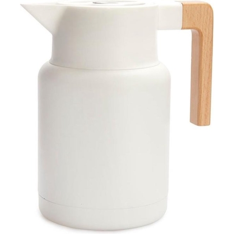 Balvi Thermoskan 1,3 Liter Rvs/hout Wit/naturel