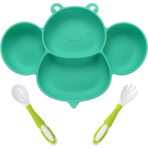 Put plates with compartments - Silicone Baby Board / Non-Slip Kids Placemat with Suction Cups - Self-Feeding Training