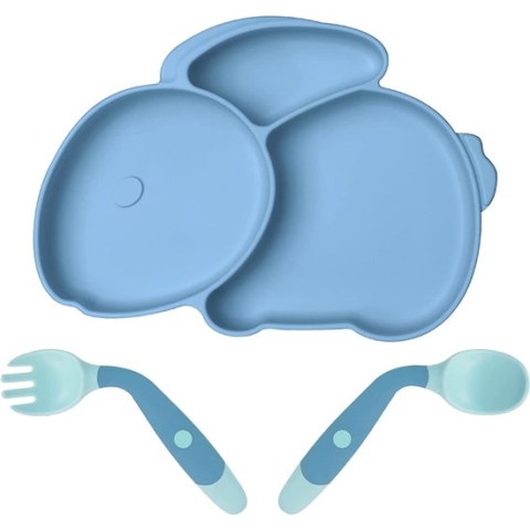 Put plates with compartments - Silicone Baby Board / Non-Slip Kids Placemat with Suction Cups - Self-Feeding Training