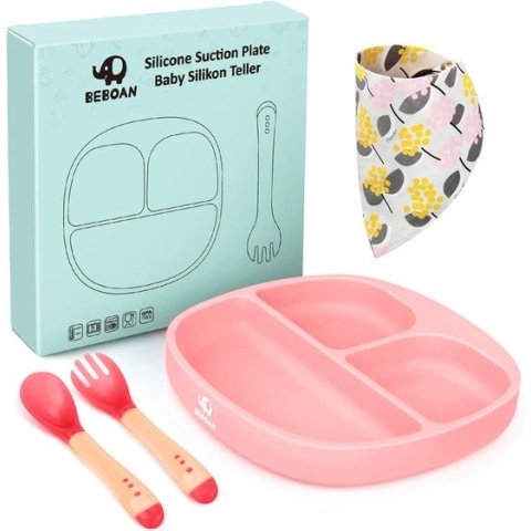 Put plates with compartments - Silicone Baby Board / Non-Slip Kids Placemat with Suction Cups - Self-Feeding Training