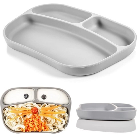 Put plates with compartments - Silicone Baby Board / Non-Slip Kids Placemat with Suction Cups - Self-Feeding Training