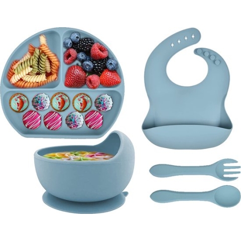 Put plates with compartments - Silicone Baby Board / Non-Slip Kids Placemat with Suction Cups - Self-Feeding Training