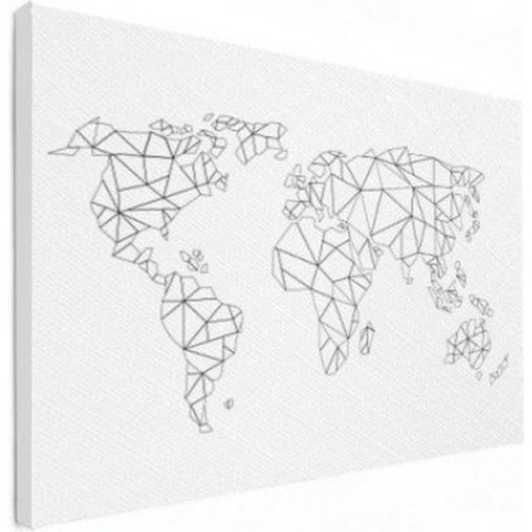 Wereldkaart Geometrische Lijnen - Canvas 60x40