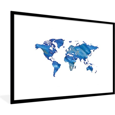 Fotolijst incl. Poster - Wereldkaart - Waterverf - Minimalisme - 120x80 cm - Posterlijst