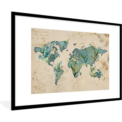 Fotolijst incl. Poster - Wereldkaart - Papyrus - Vintage - 120x80 cm - Posterlijst