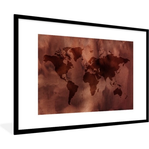 Fotolijst incl. Poster - Wereldkaart - Sepia - Textiel - 120x80 cm - Posterlijst