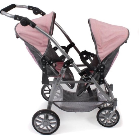 Bayer Chic 2000 - Tweeling Poppenwagen Vario - Melange Grijs Roze