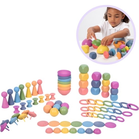 TickiT Rainbow Wooden Super Set | Mega Houten Sorteer en Speelset Groot | 84 stuks