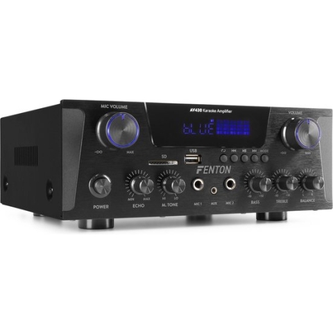 Karaoke versterker met Bluetooth - Fenton AV430B - 600W - 2 microfooningangen met echo - mp3 speler