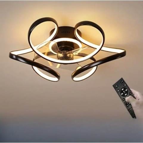 LuxiLamps - Krullen Ventilator Plafondlamp - Plafondventilator 45cm - Zwart - Smart Lamp - Met Dimmer - 6 Standen Ventilator - Keuken Lamp - Woonkamer Lamp - Moderne Lamp - Slaapkamer Lamp Ventilator