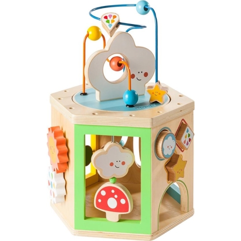 howa Houten Activiteiten Kubus met Kralenspiraal "my rainbow" 6010