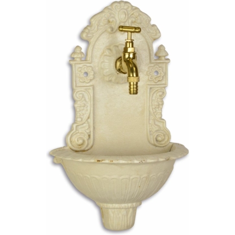 Gietijzeren wand fontein wit 39 cm hoog.