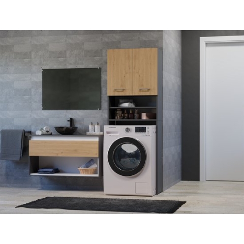 Wasmachine Opbouw-Antraciet Eikenkleur -Wasmachine/Wasdroger meubel