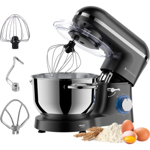 KitchenBrothers Keukenmachine - Keukenrobot - 6L RVS Mengkom - 1400W - Antraciet