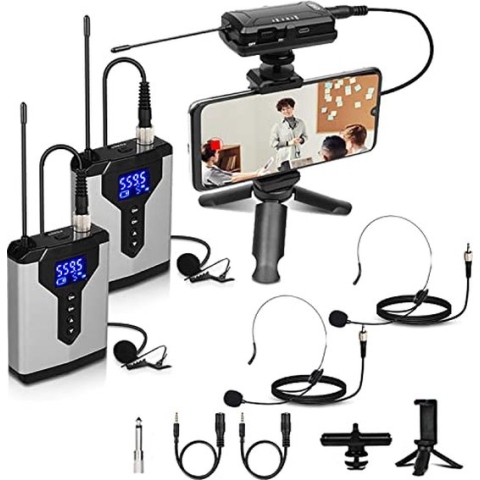 TWEE Microfono lavalier wireless con microfono a risvolto con bodypack ricaricabile e microfono senza fili con ricevitore per fotocamere reflex