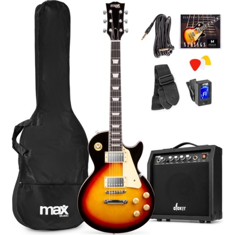 Max Gigkit LP Elektrische gitaar - complete set met 40 Watt versterker en accessoires - Sunburst
