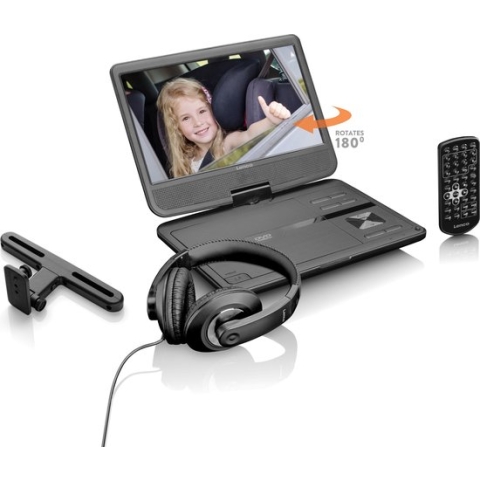 Lenco DVP-1010BK - Portable 10" DVD-speler met USB-hoofdtelefoon-ophangbeugel