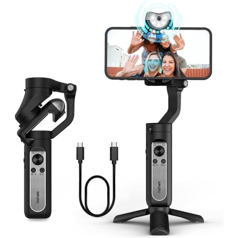 Hohem iSteady V2S, 3-assige smartphone gimbal met tripod en AI tracking