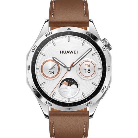 HUAWEI WATCH GT 4 - 46 MM - Bruin Leder Horlogeband - Verbeterd 24/7 gezondheidsbeheer - Tot 2 weken batterijduur - Compatibel met iOS & Android