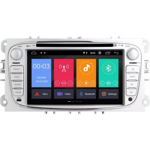 CarPlay Ford Focus S-Max Mondeo Galaxy C-Max Kuga Android 10 navigatie DVD speler Bluetooth USB WiFi  ZILVER