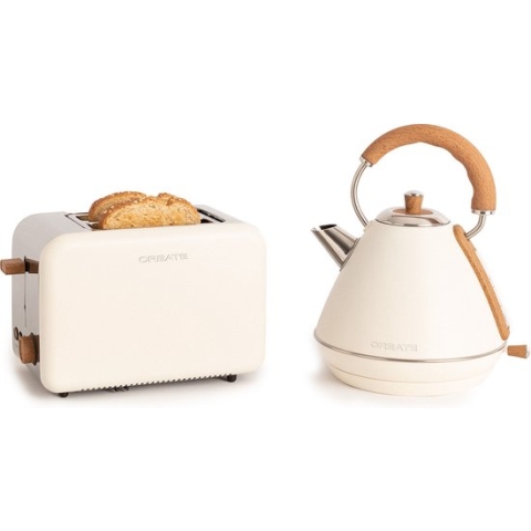 CREATE PACK - TOAST RETRO Broodrooster + KETTLE RETRO - dikke sneetjes-  1,7 liter-  6 vermogensniveaus - Wit
