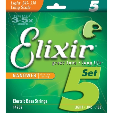 Elixir 5 snarige Bassnaren set 45-130 NanoWeb Light 14202