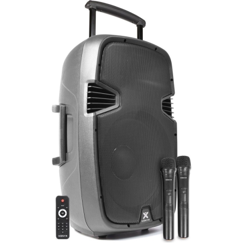 Mobiele speaker - Vonyx SPJ-PA915 Bluetooth speaker met accu en 2 draadloze microfoons