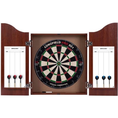 Houten cabinet licht eiken + sisal dartbord. Inclusief 2 set